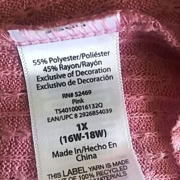 Terra & Sky Pink Cowl Neck Sweater Ruffle Hem Knit Pullover Top Plus Size 1X - Picture 6 of 6